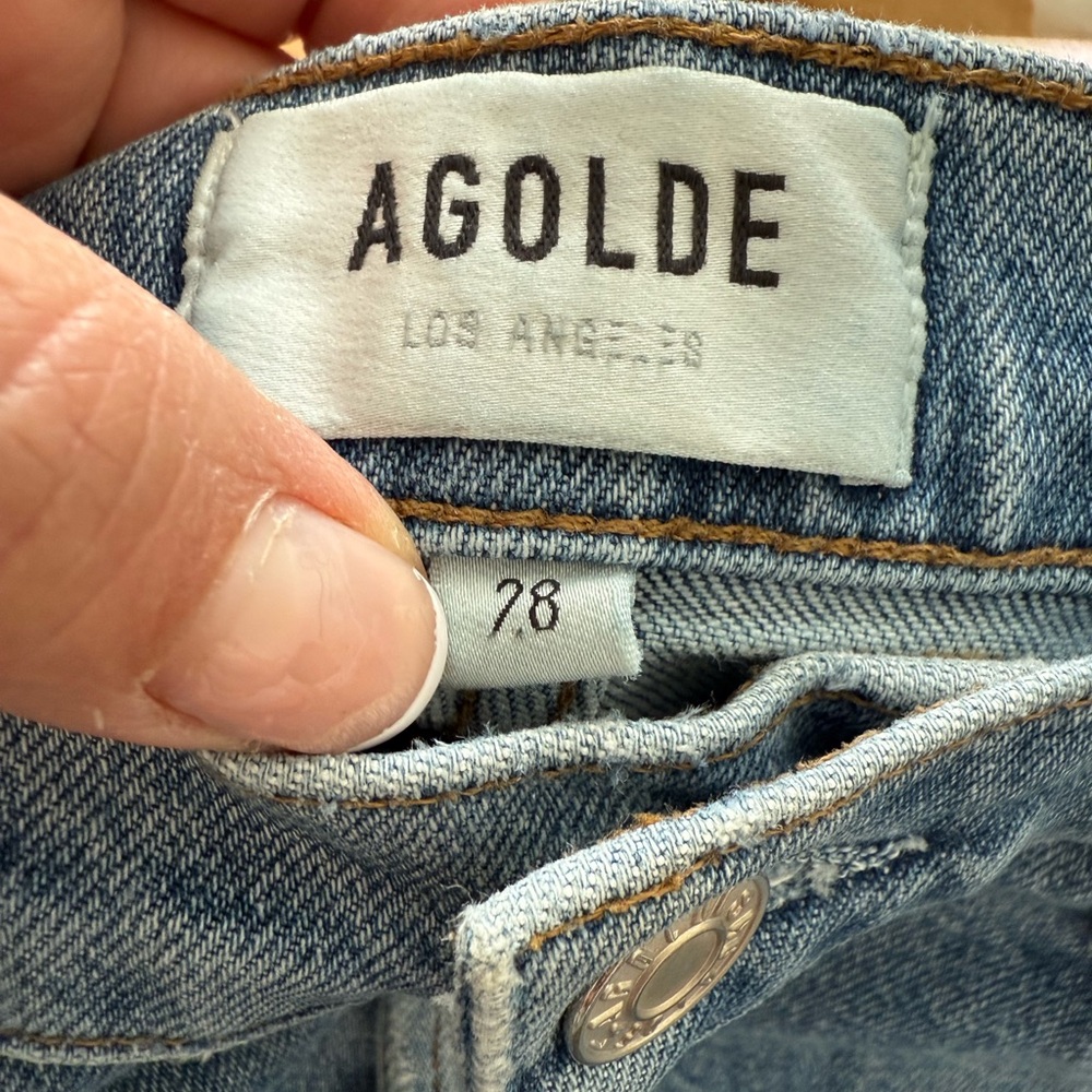 Agolde Riley High Rise Light Blue Ripped Jeans - Picture 4 of 6